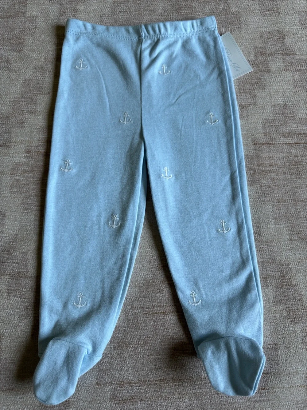 Kitestrings Layette White Baby Bodysuit and Light Blue Footie Set Anchor Design
